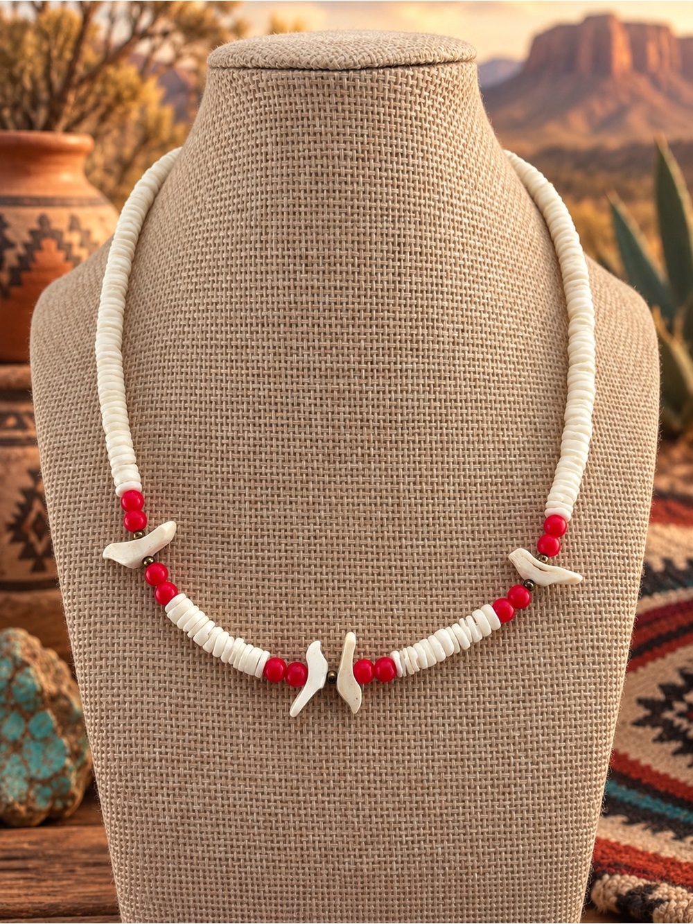 Fetish Carved Shell Necklace 16”